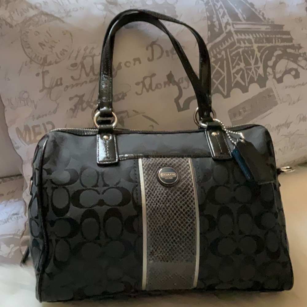 Coach Signature Jacquard Python Stripe Satchel Excellent Condition